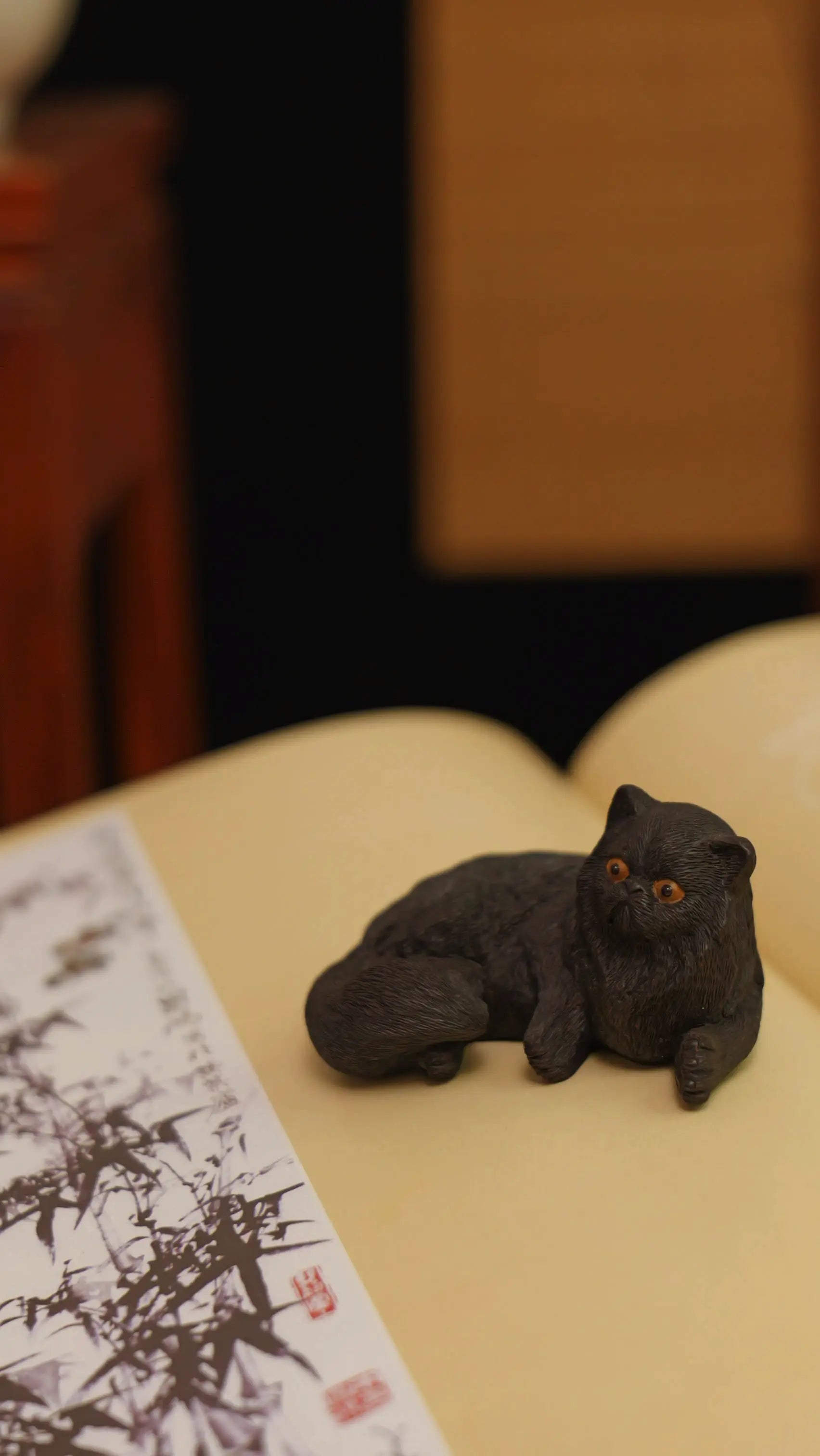Yixing Zisha Handmade Realistic Black Cat Tea Pet