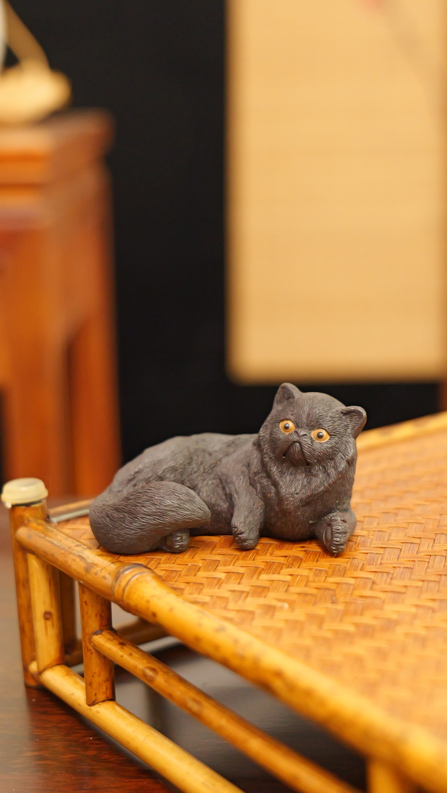 black lion cat handmade pottery figurine decor (tea pet) made by yixing purple clay
