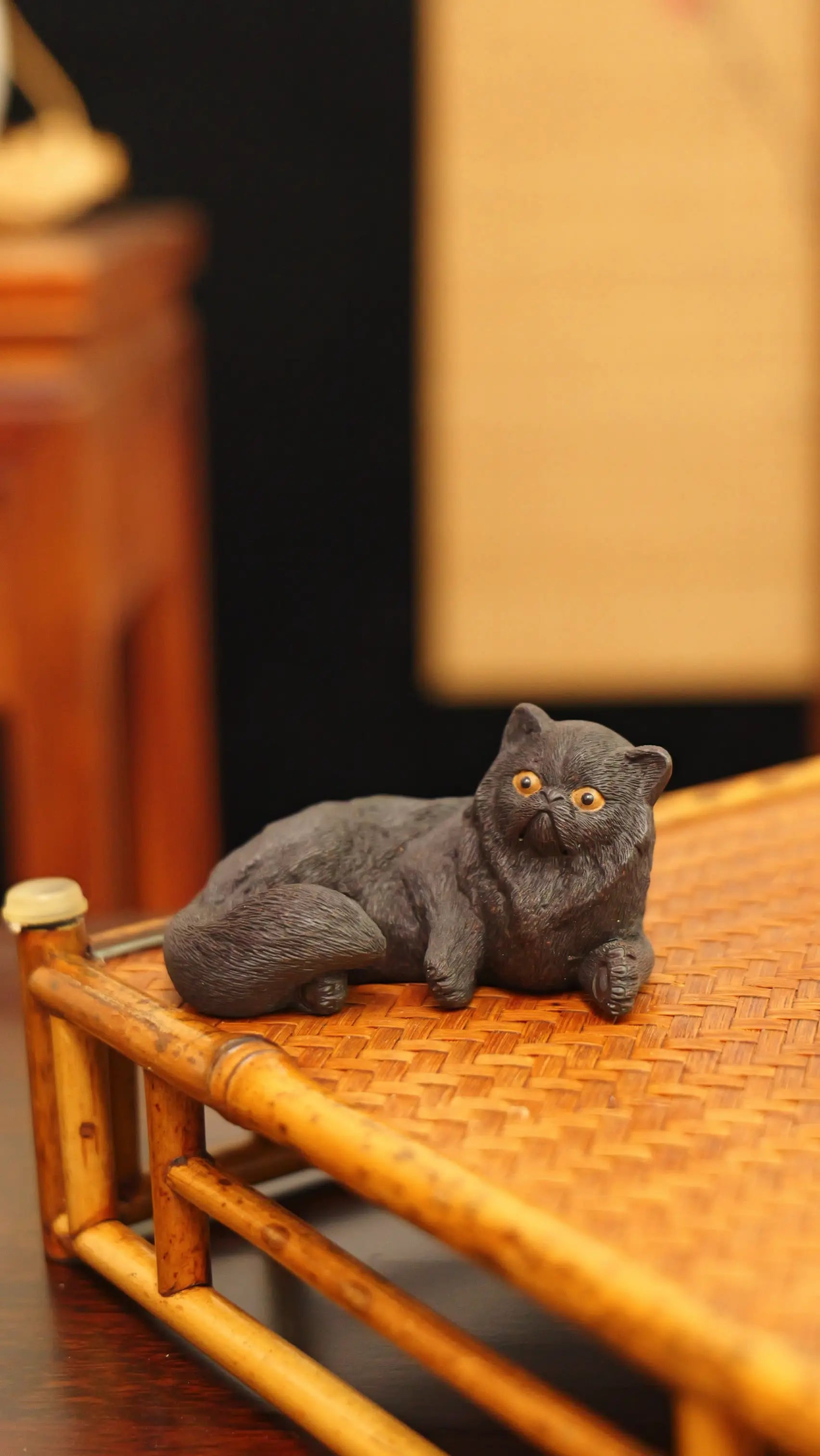 Yixing Zisha Handmade Realistic Black Cat Tea Pet