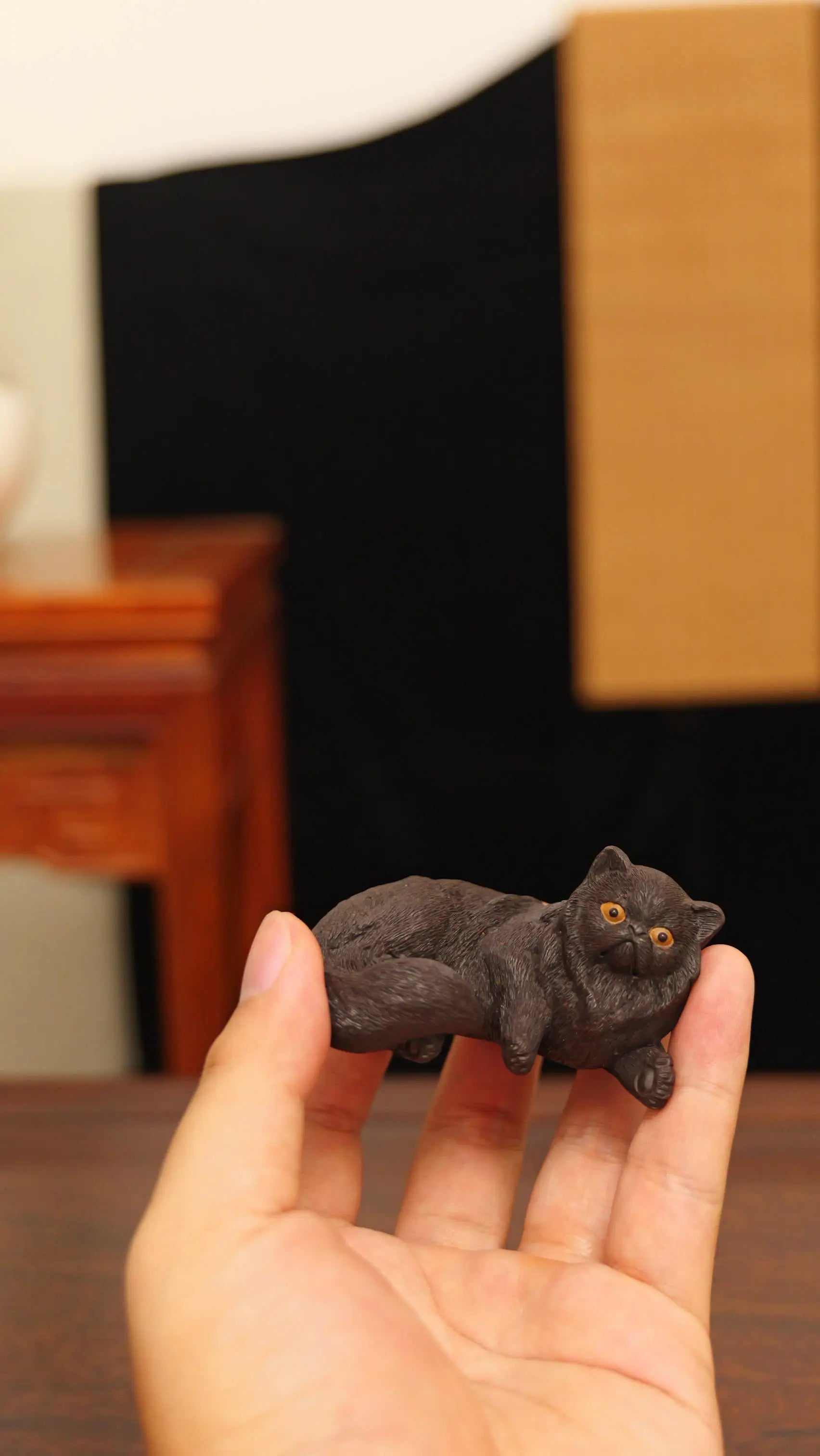 Yixing Zisha Handmade Realistic Black Cat Tea Pet