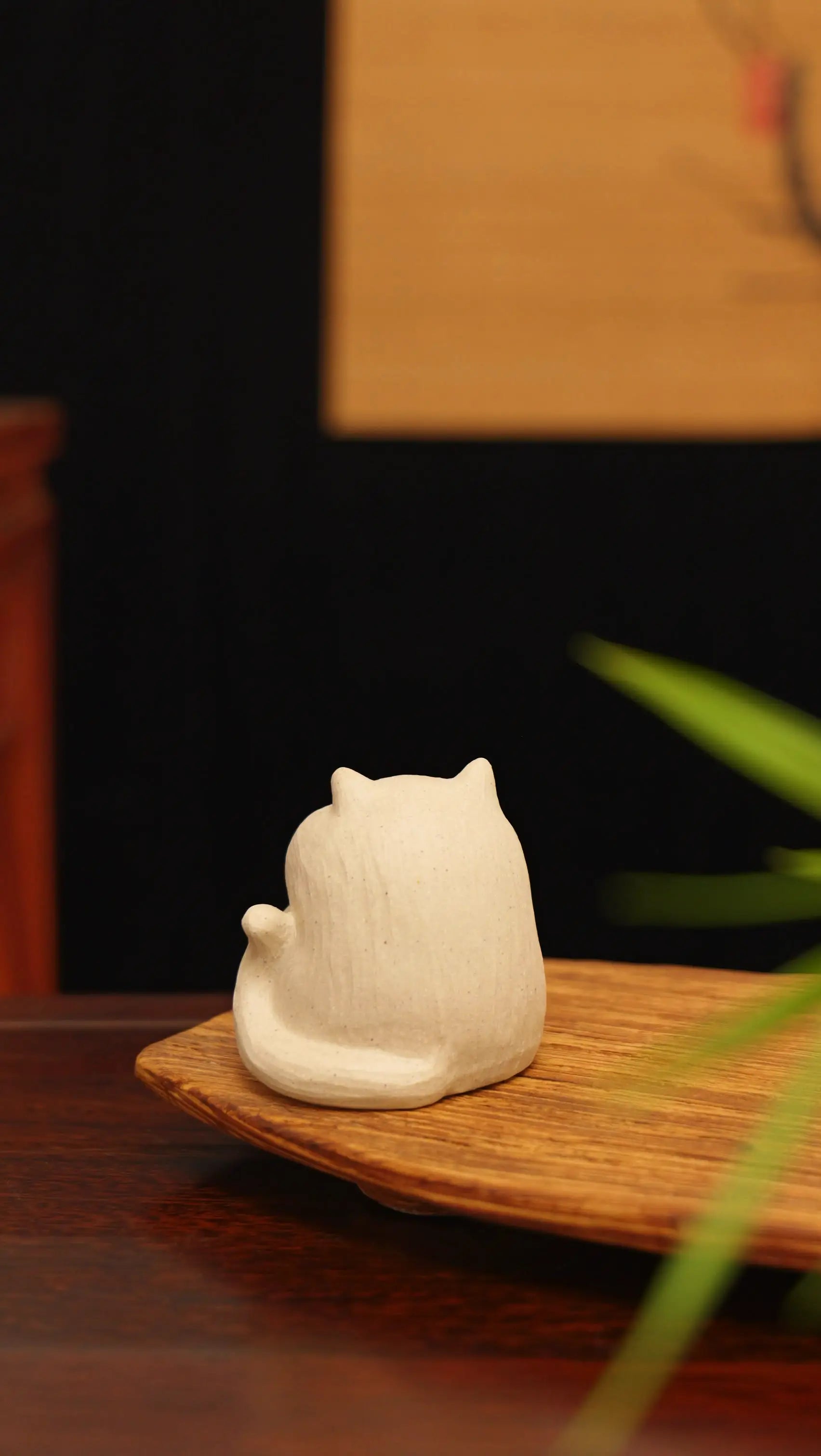 Lucky White Cat Tea Pet Holding Gold Ingot